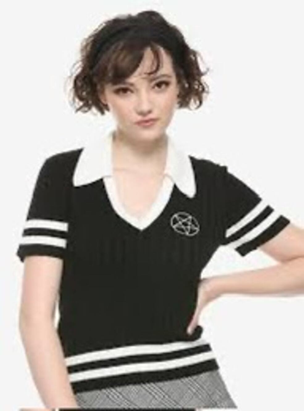 Hot Topic Pentagram Knit Top XL Black White Goth Witchy Collared Sweater